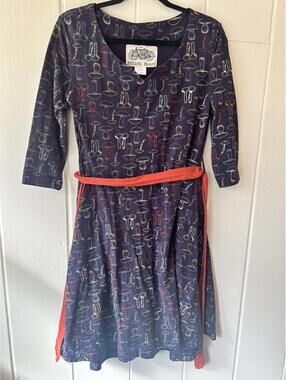 Effie's Heart Navy Mushroom Print 3/4 Sleeve Fit & Flare Midi Dress Size Large